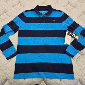 Fila Heritage Men's Navy Blue Striped Polo Rugby Shirt - Size Small